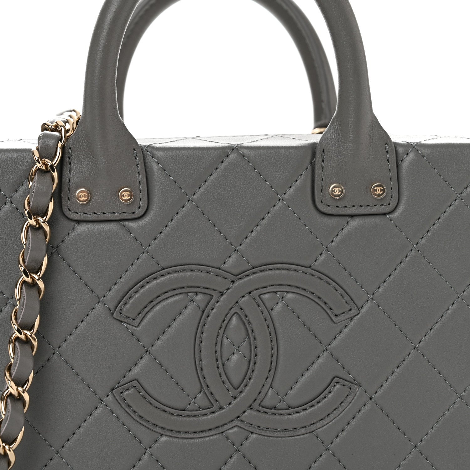 Chanel Calfskin Quilted Studded Square Vanity Case Grey 8 of 10