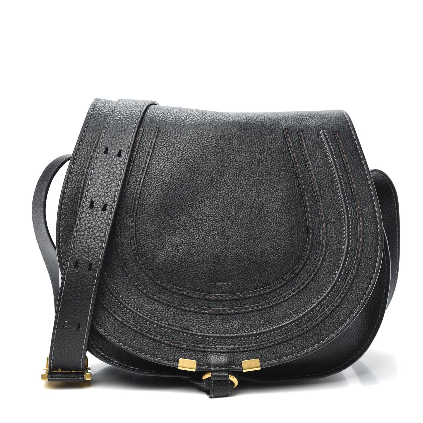 Calfskin Medium Marcie Round Crossbody Bag Black