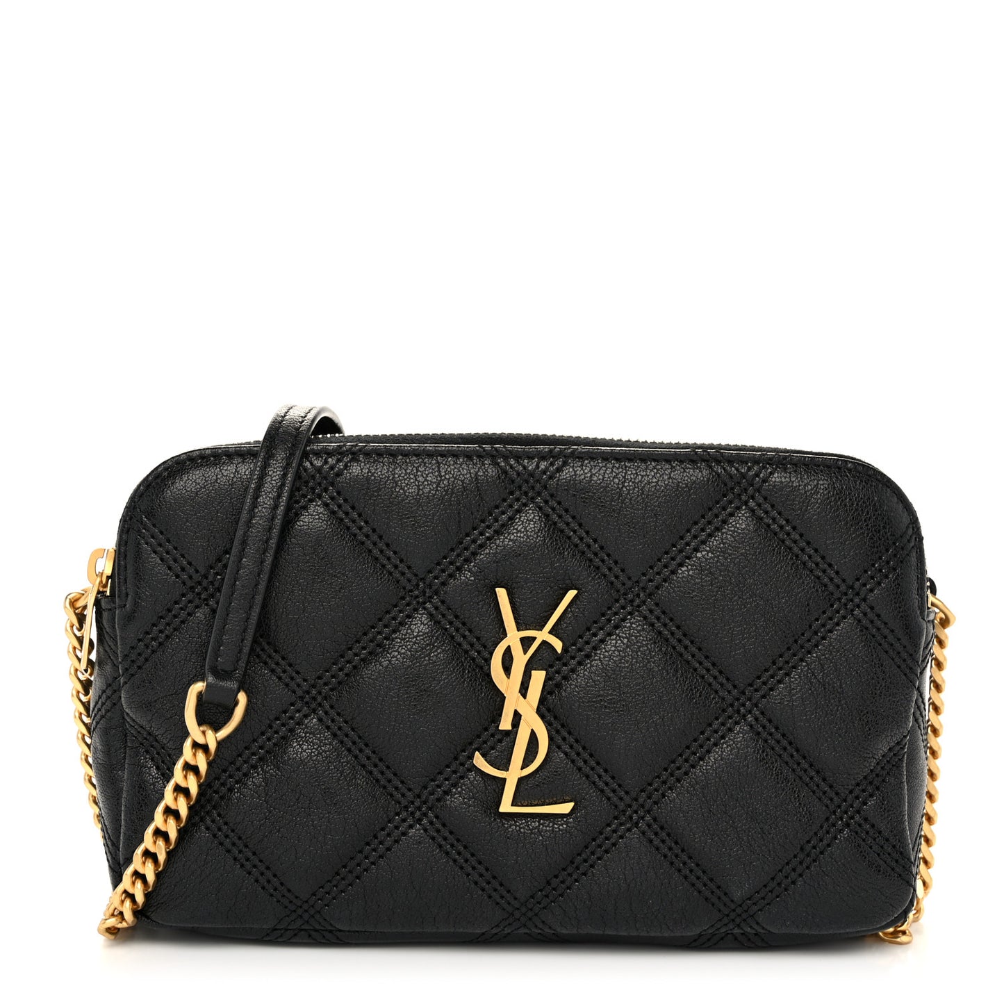 Grained Lambskin Quilted Mini Becky Double Zip Bag Black