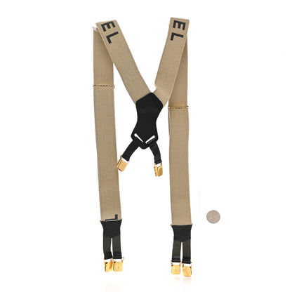 Chanel Elastic Logo Suspenders Beige Black 2 of 6