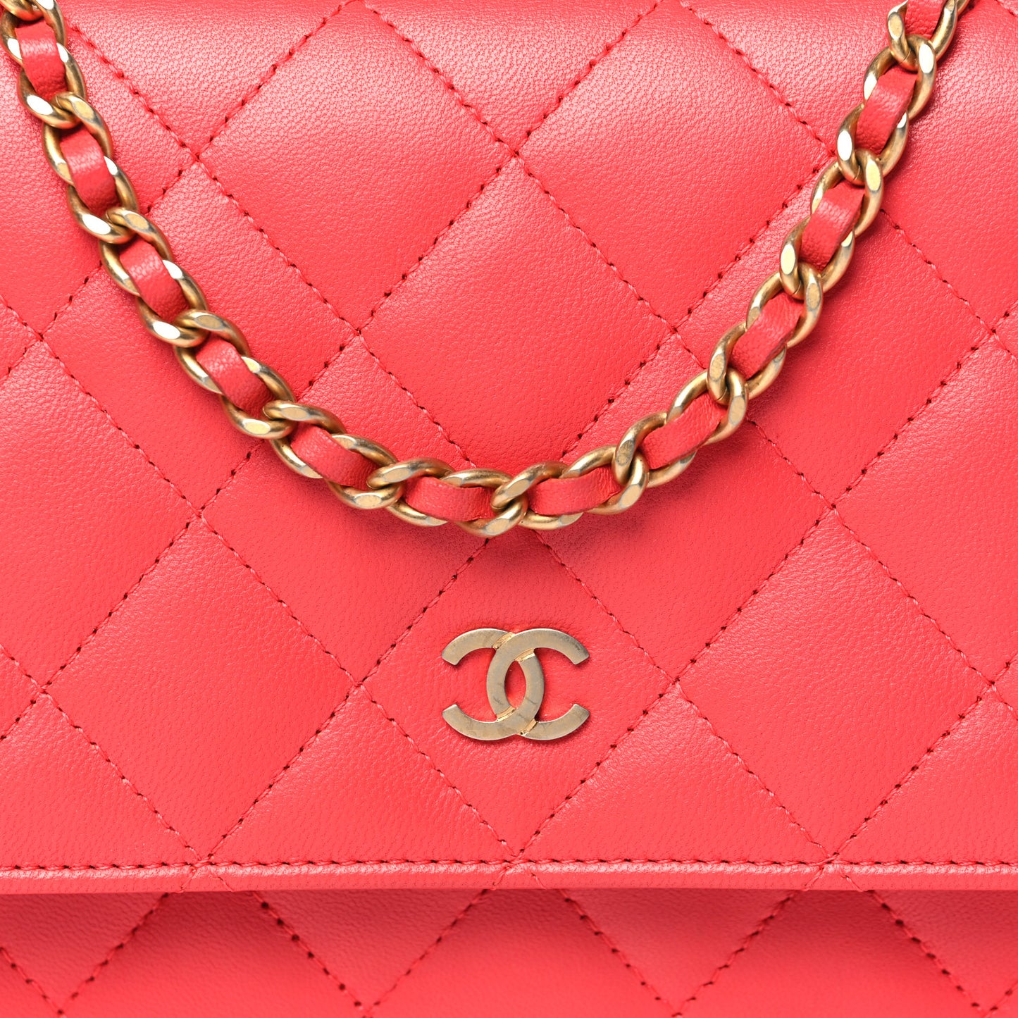 Lambskin Quilted Wallet On Chain WOC Light Red