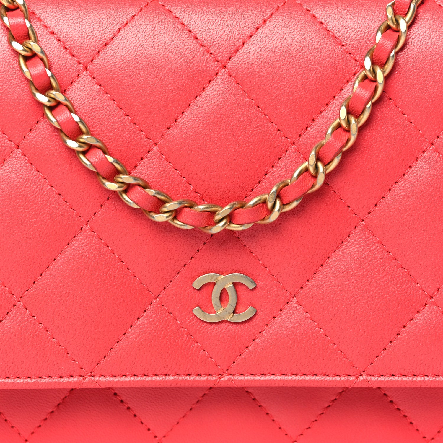 Chanel Lambskin Quilted Wallet On Chain WOC Light Red 9 of 13