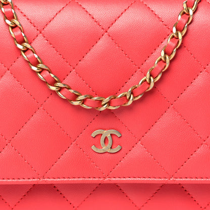 Chanel Lambskin Quilted Wallet On Chain WOC Light Red 9 of 13