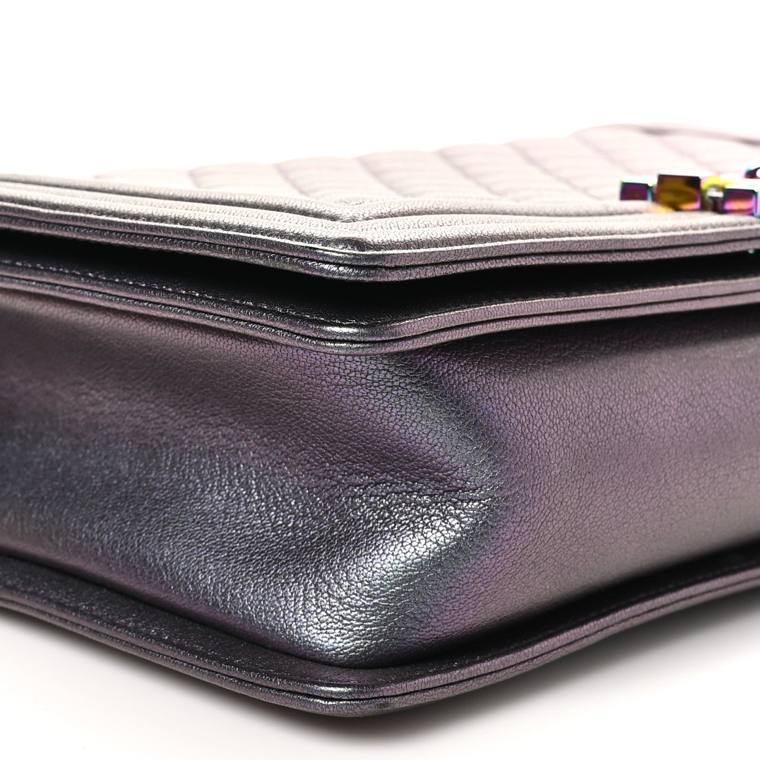 Chanel Iridescent Goatskin Quilted New Medium Boy Flap Purple 9 of 10
