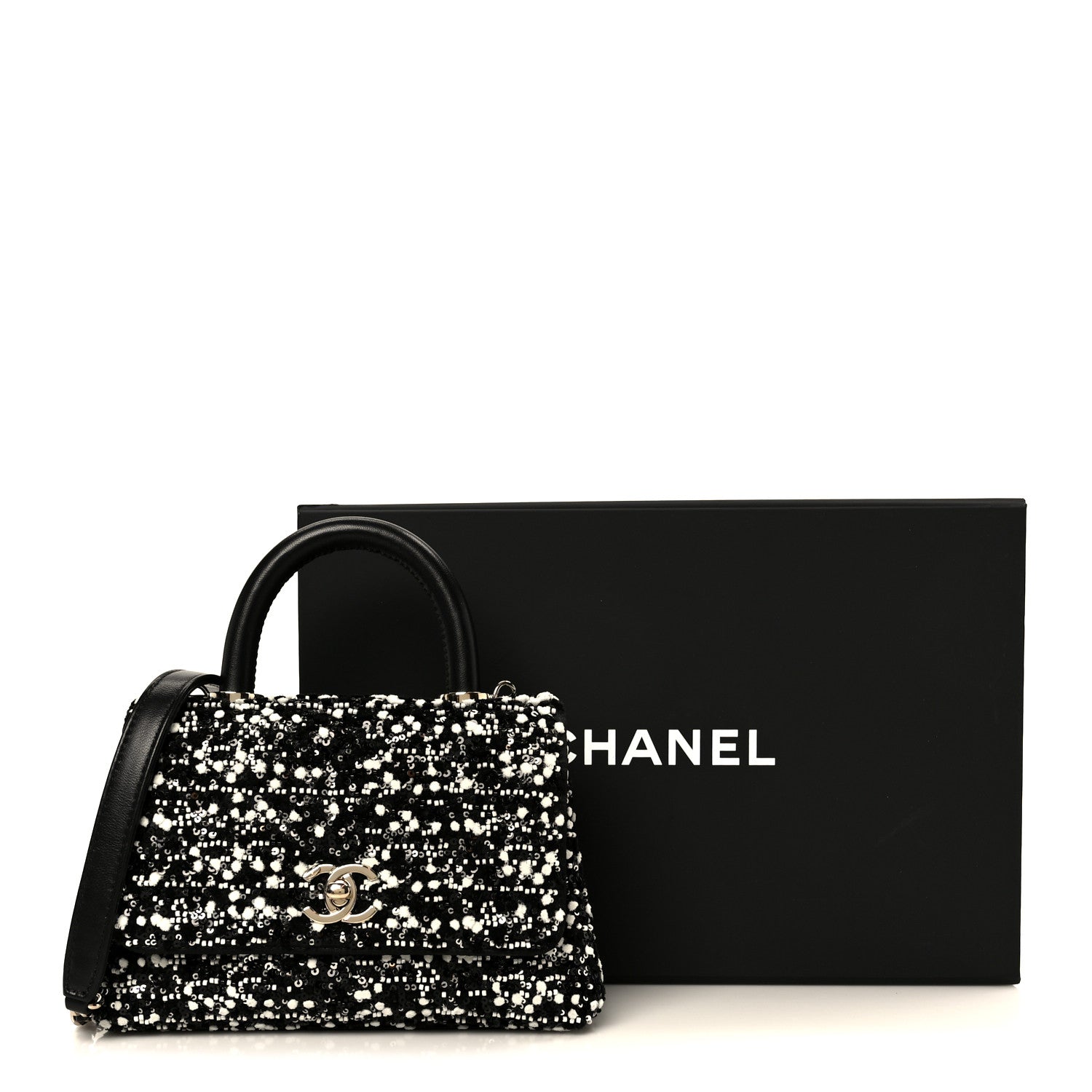 Chanel Lambskin Sequin Beaded Extra Mini Coco Handle Flap Black