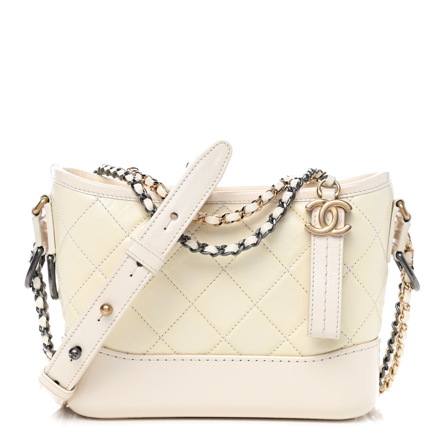 Aged Calfskin Quilted Small Gabrielle Hobo White