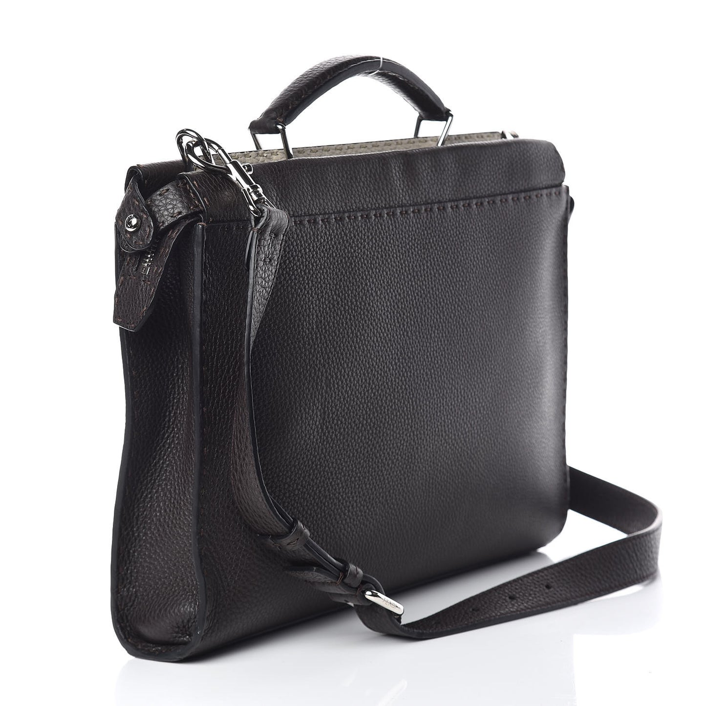 Calfskin Romano Selleria Large Peekaboo Iconic Fit Satchel Brown Milk Multicolor