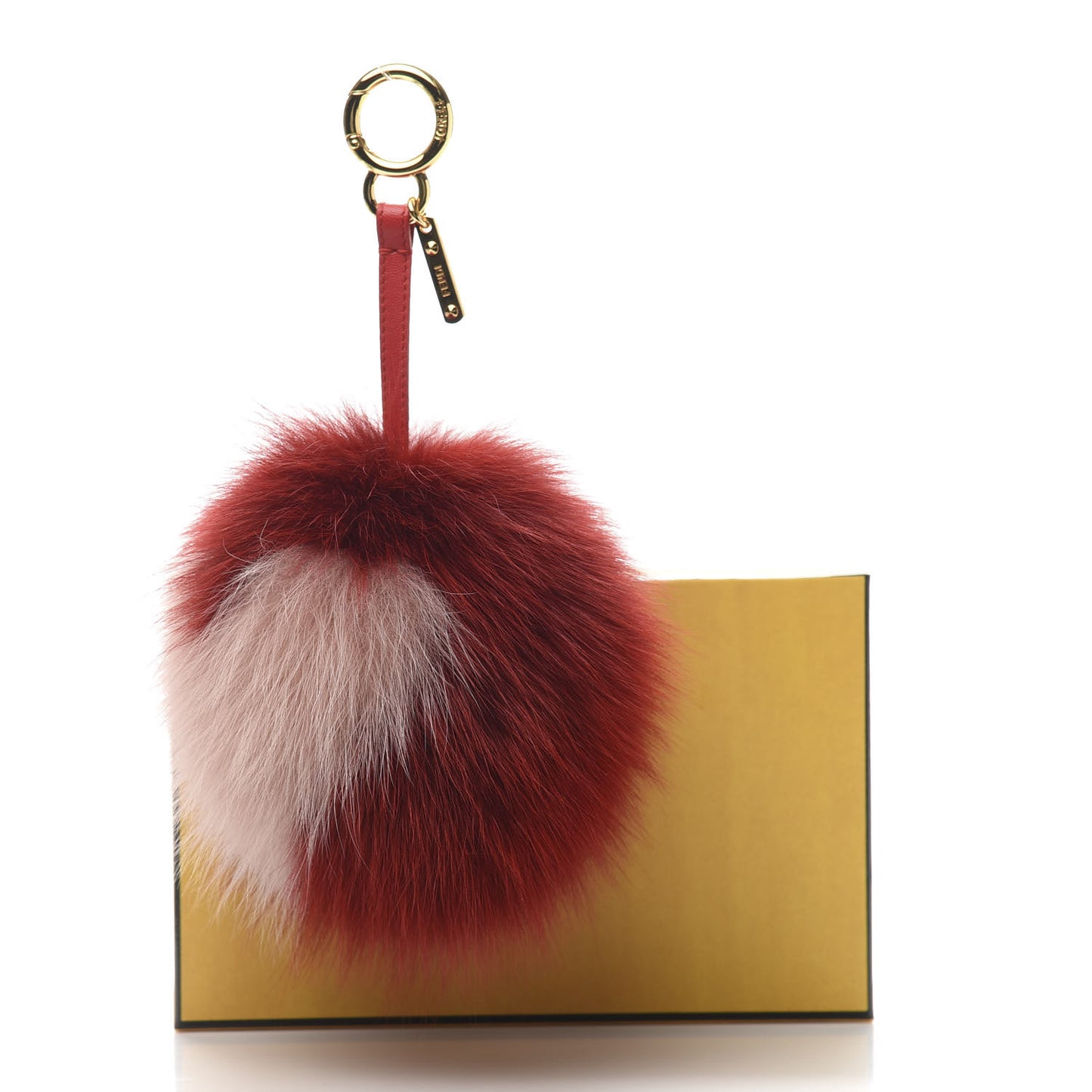 Fox Fur Shiny Nappa Heart Pom Pom Bag Charm Rosso Rosa
