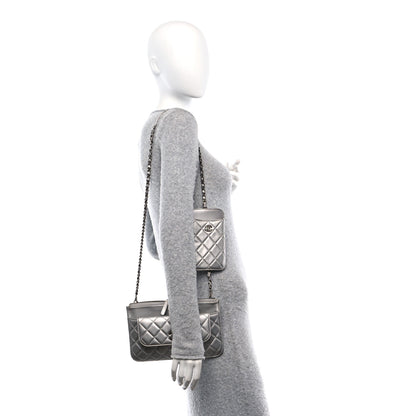 Chanel Metallic Lambskin Quilted Clutch With Chain Silver 2 of 13