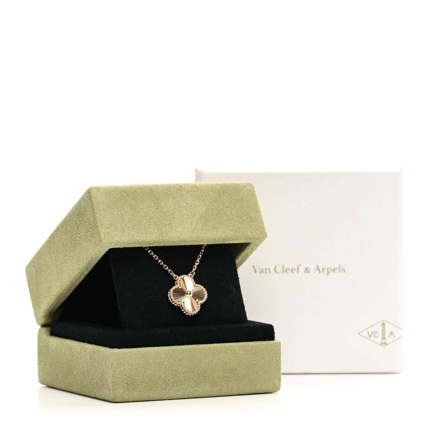 18K Yellow Gold Guilloche Vintage Alhambra Pendant Necklace