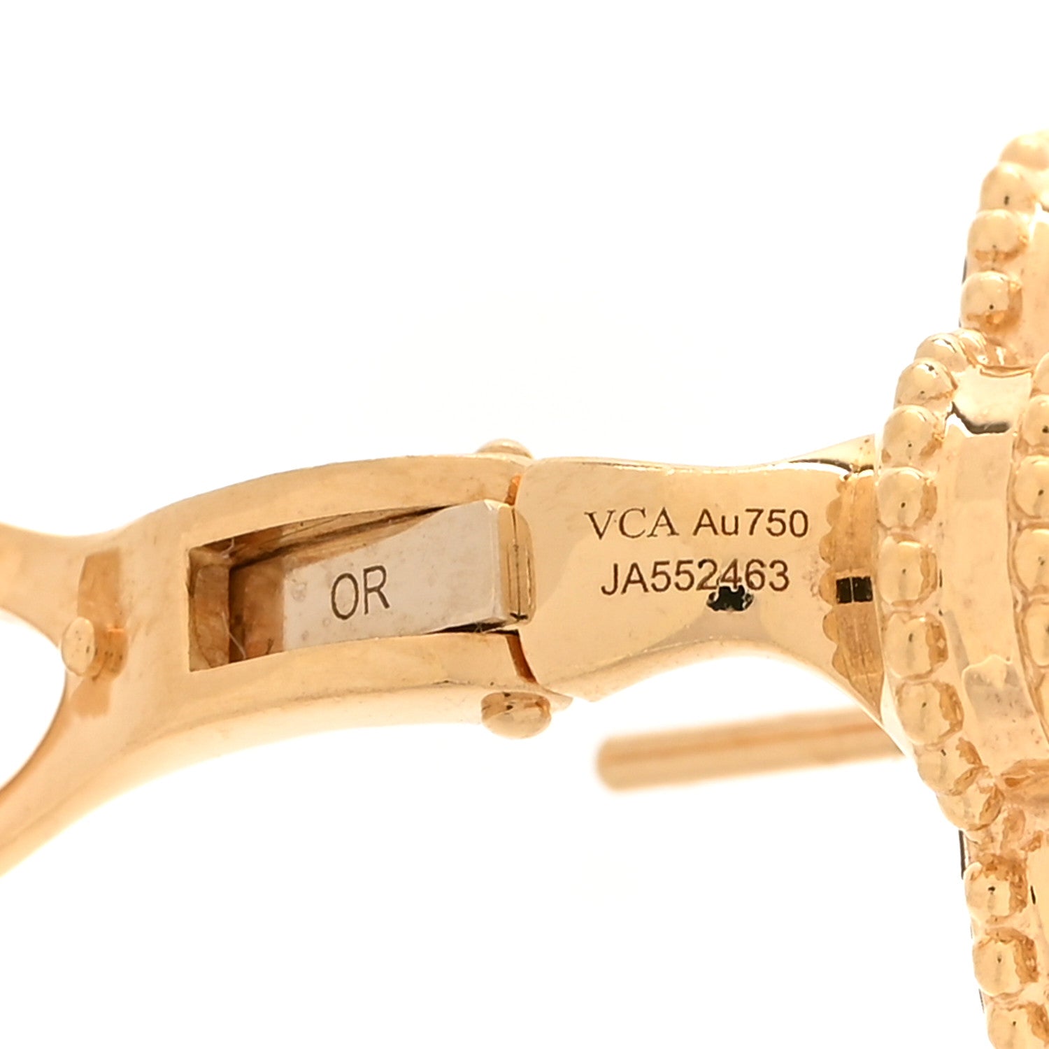 Van Cleef & Arpels 18K Yellow Gold Guilloche Vintage Alhambra Earrings 5 of 6