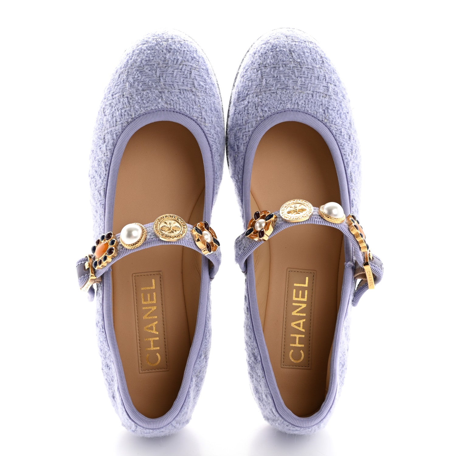 メアリー　　　シャネル　フラットシューズ　7 Chanel Wool Tweed Patent Mary Jane Flats 39 Lilac 1631767