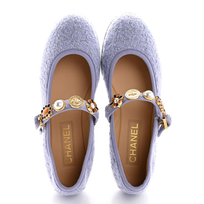 Chanel Wool Tweed Patent Mary Jane Flats 39 Lilac 2 of 12