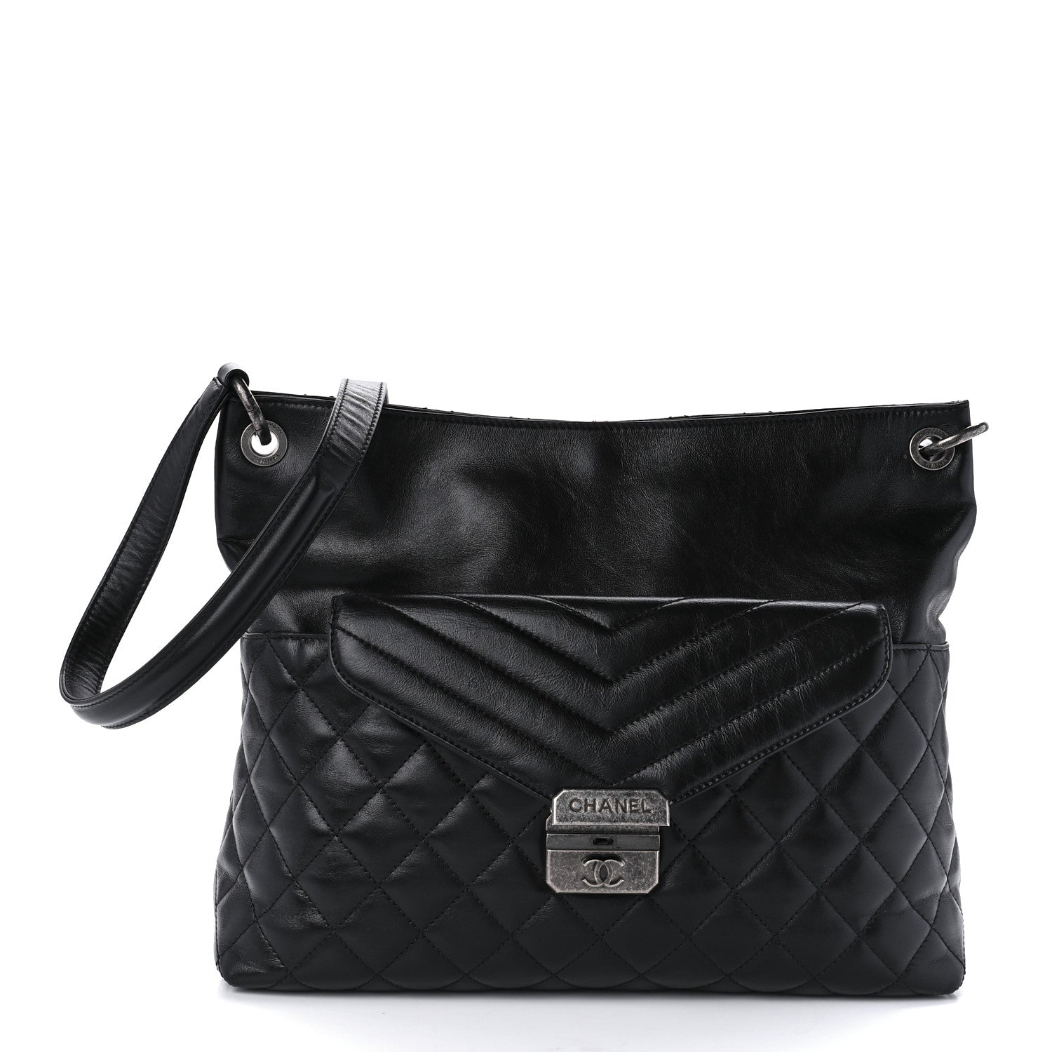 Chanel Aged Calfskin Quilted Mad About Quilting Hobo Black 1 of 9