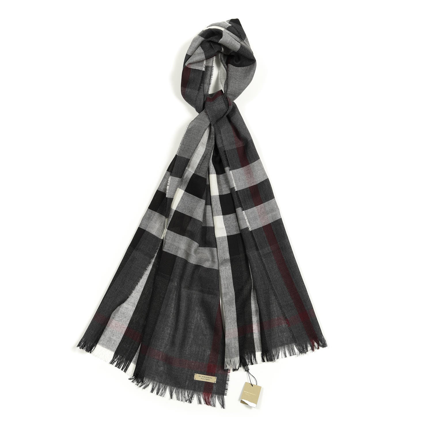 Burberry Wool Cashmere Check Lightweight Scarf Black 1 of 4