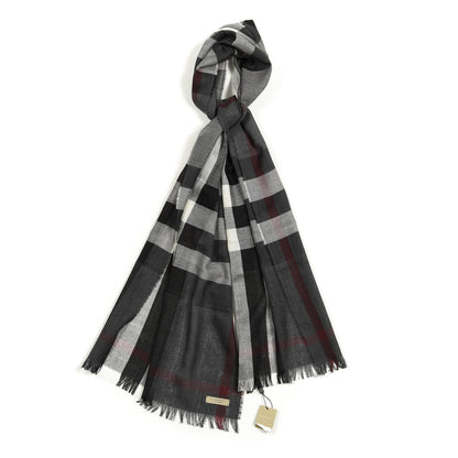Burberry Wool Cashmere Check Lightweight Scarf Black 1 of 4