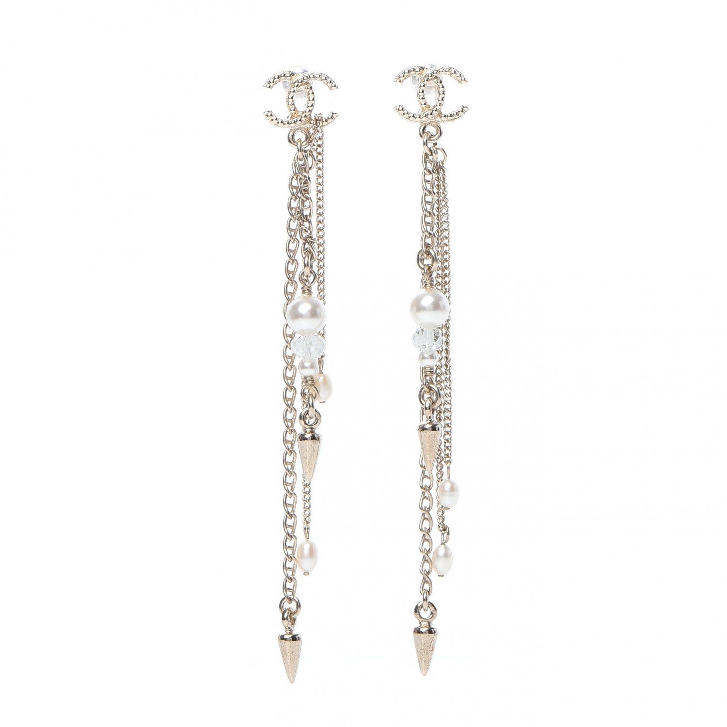 Chanel Chain Pearl CC Drop Earrings Light Gold 1 of 5
