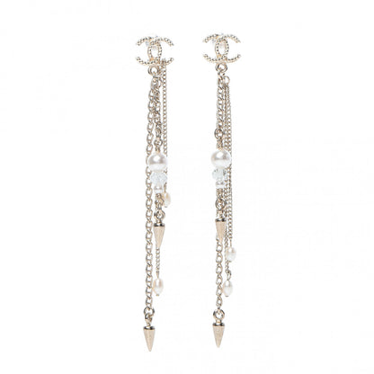 Chanel Chain Pearl CC Drop Earrings Light Gold 1 of 5