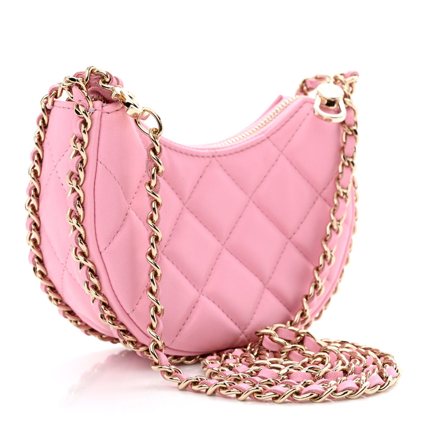 Lambskin Quilted Mini Chain Around Hobo Pink