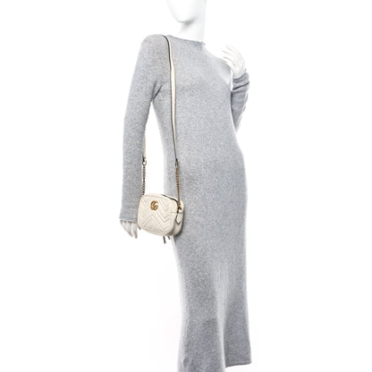 Gucci Calfskin Matelasse Mini GG Marmont Chain Shoulder Bag White 2 of 13