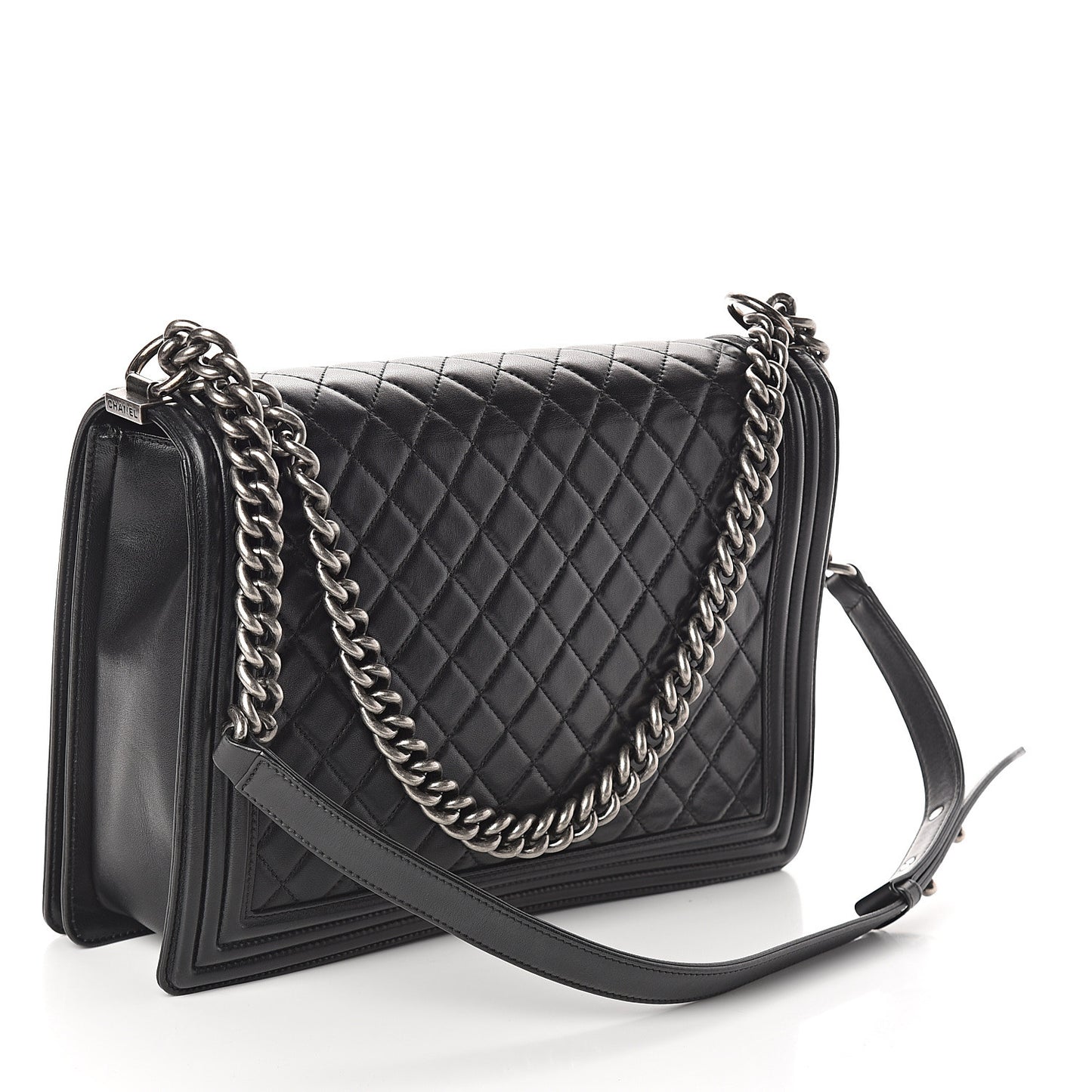Lambskin Quilted Large Boy Flap Black