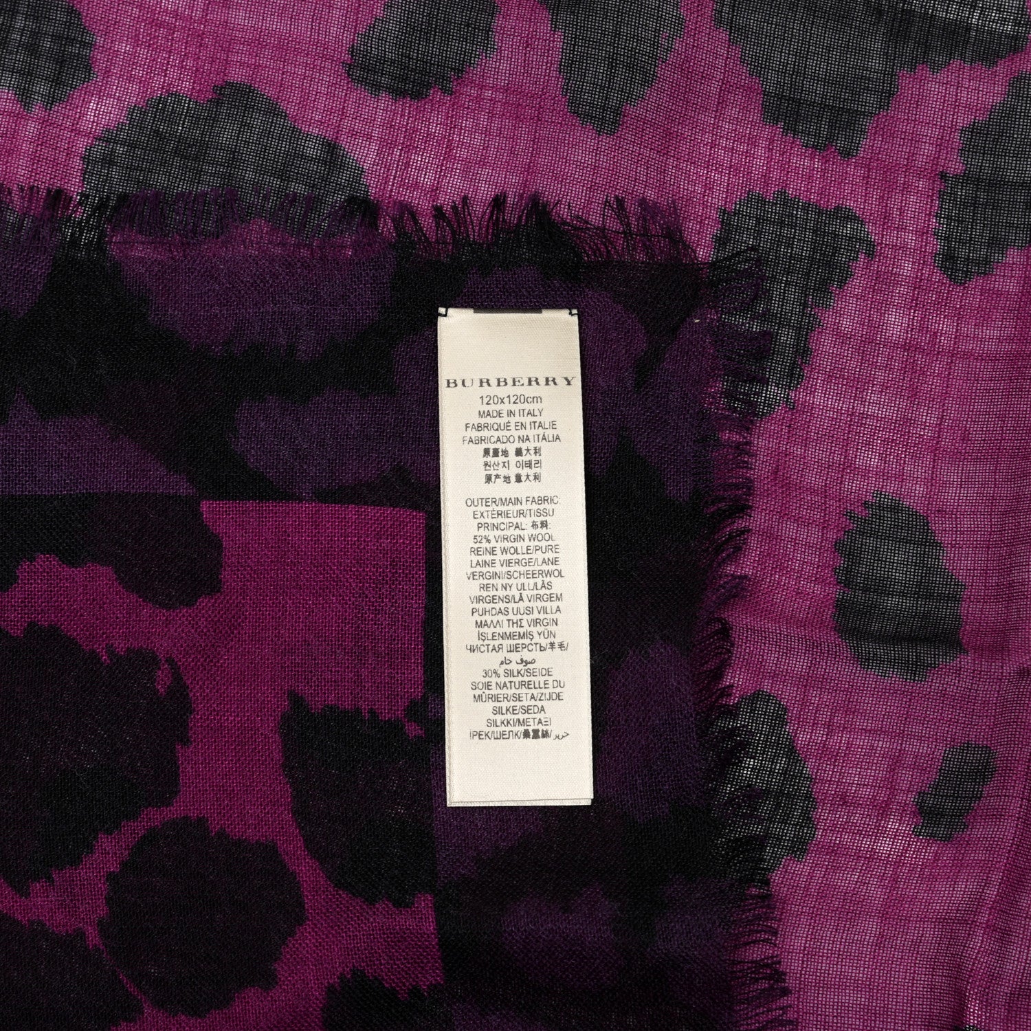 Burberry Wool Silk Cashmere London Animal Print Square Scarf Magenta 9 of 12