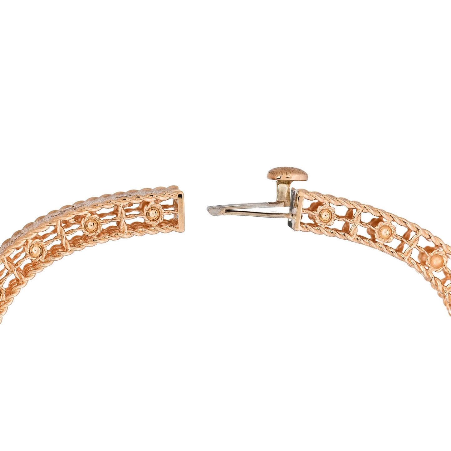 18K Rose Gold Diamond Princess Satin Fleur De Lis Bangle Bracelet