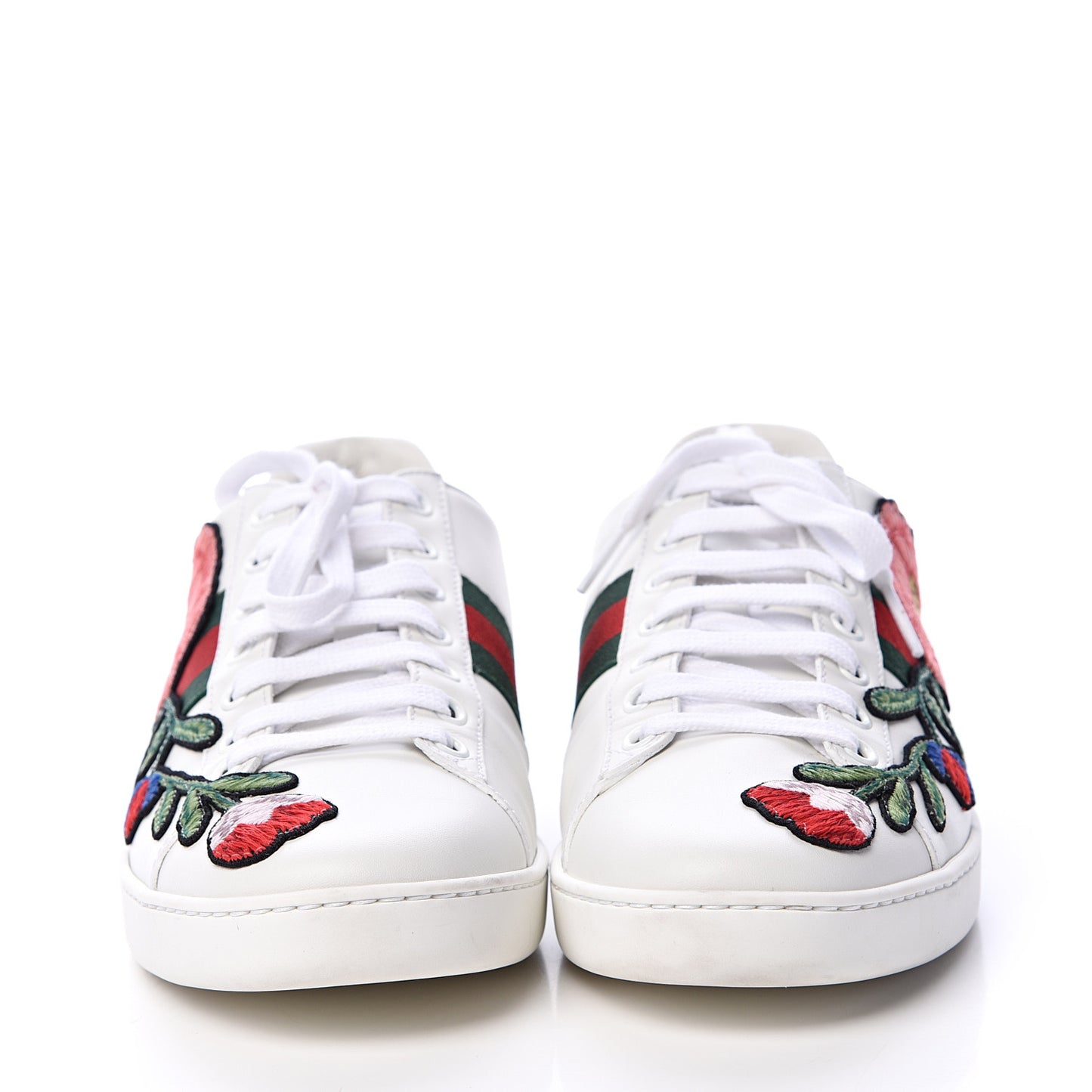 Calfskin Web Floral Embroidered Womens Ace Sneakers 38.5 White