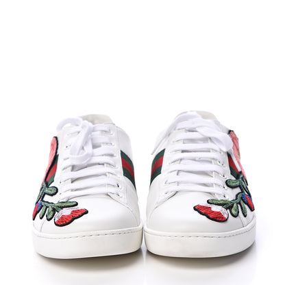 Gucci Calfskin Web Floral Embroidered Womens Ace Sneakers 38.5 White 2 of 9