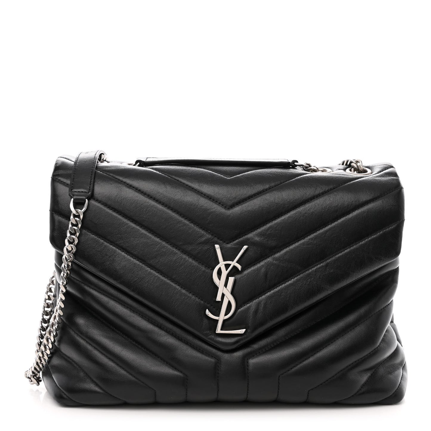 Calfskin Y Quilted Monogram Medium Loulou Chain Satchel Black