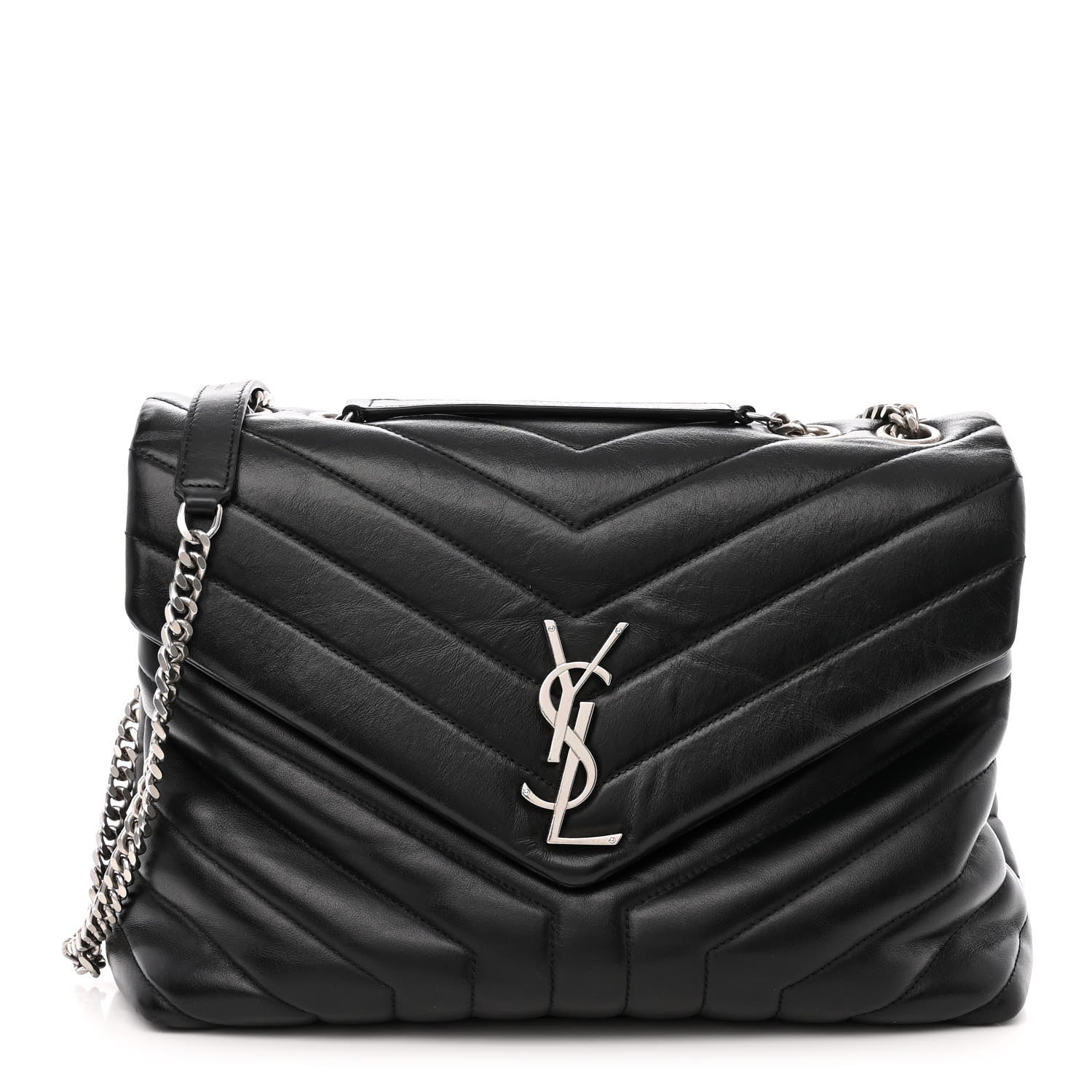 Saint Laurent Calfskin Y Quilted Monogram Medium Loulou Chain Satchel Black 1 of 13