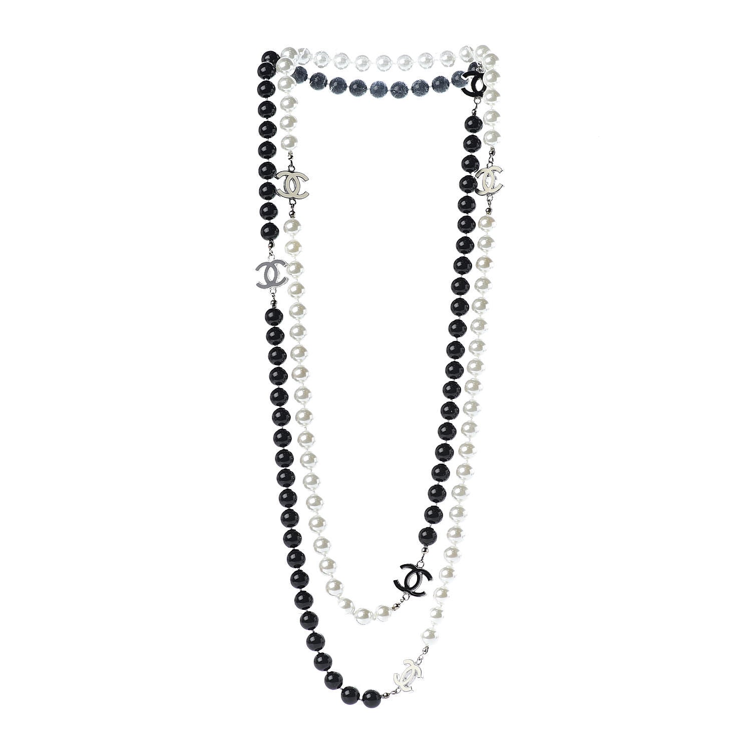 Chanel Pearl Beaded Enamel CC Long Necklace Black White 3 of 6