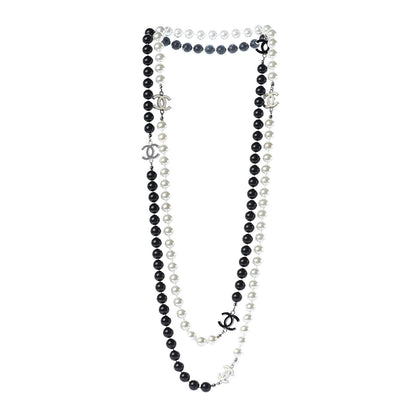 Chanel Pearl Beaded Enamel CC Long Necklace Black White 3 of 6