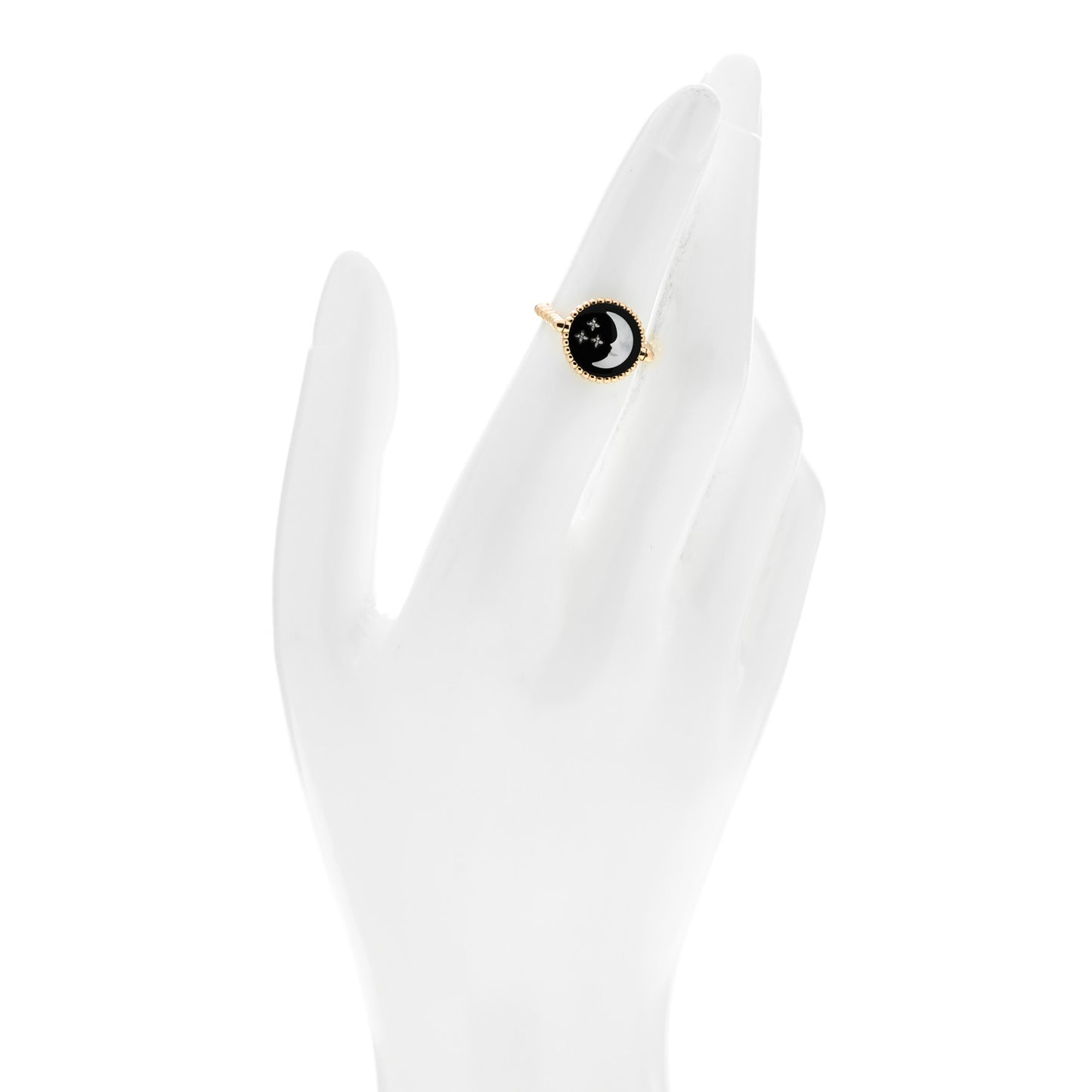 18K Yellow Gold Diamond Onyx Mother of Pearl Rose Des Vents Ring 49 4.75