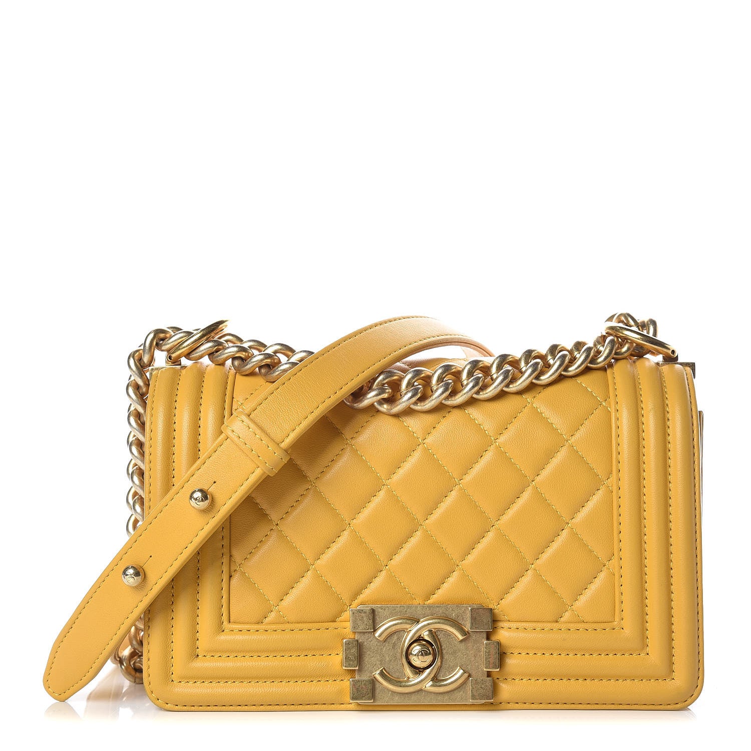 Chanel Lambskin Quilted Small Boy Flap Yellow 1 of 15