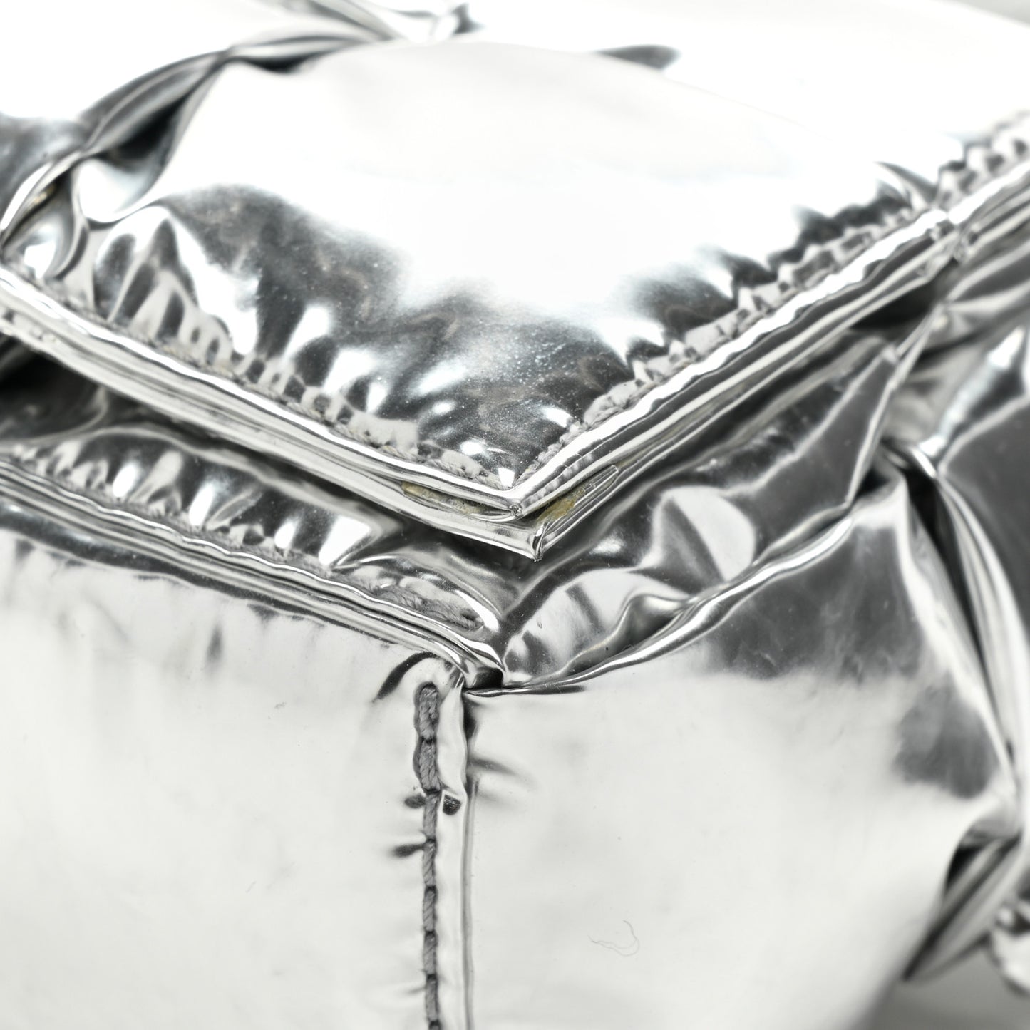 Metallic Lambskin Maxi Intrecciato Padded The Belt Cassette Bag Silver