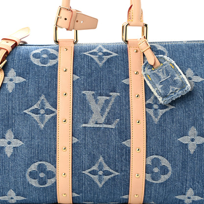 Louis Vuitton Denim Monogram New LV Remix Keepall Bandouliere 45 Blue 6 of 9