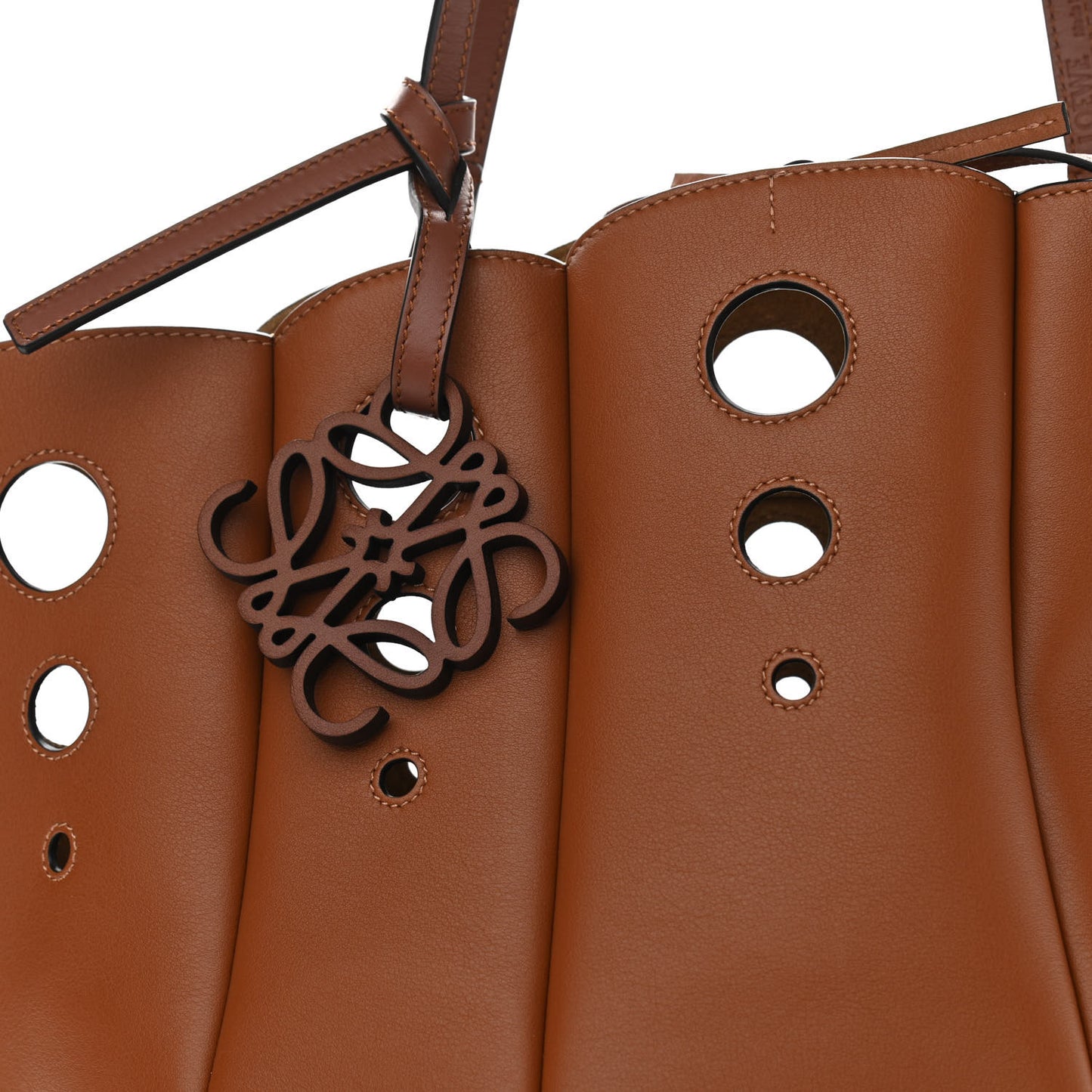 Calfskin Perforated Small Shell Tote Tan