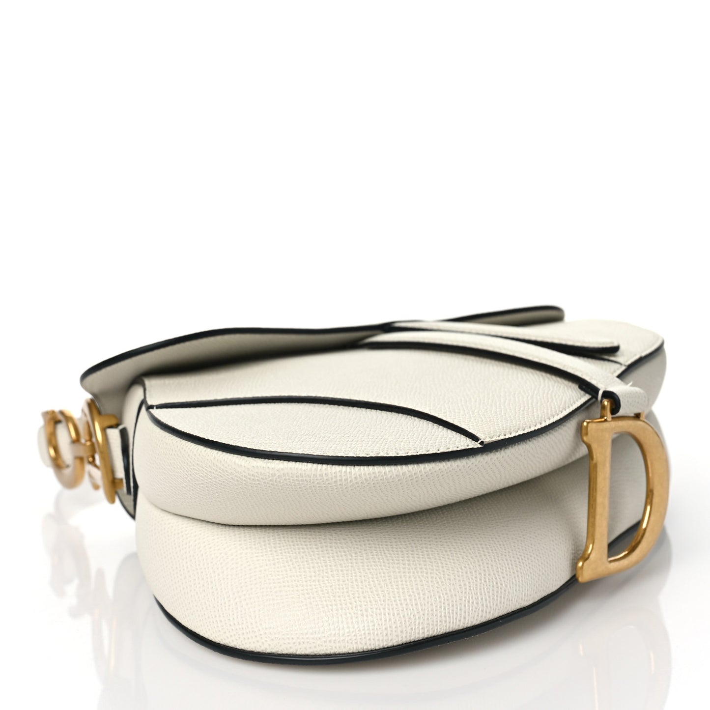 Grained Calfskin Mini Saddle Bag White