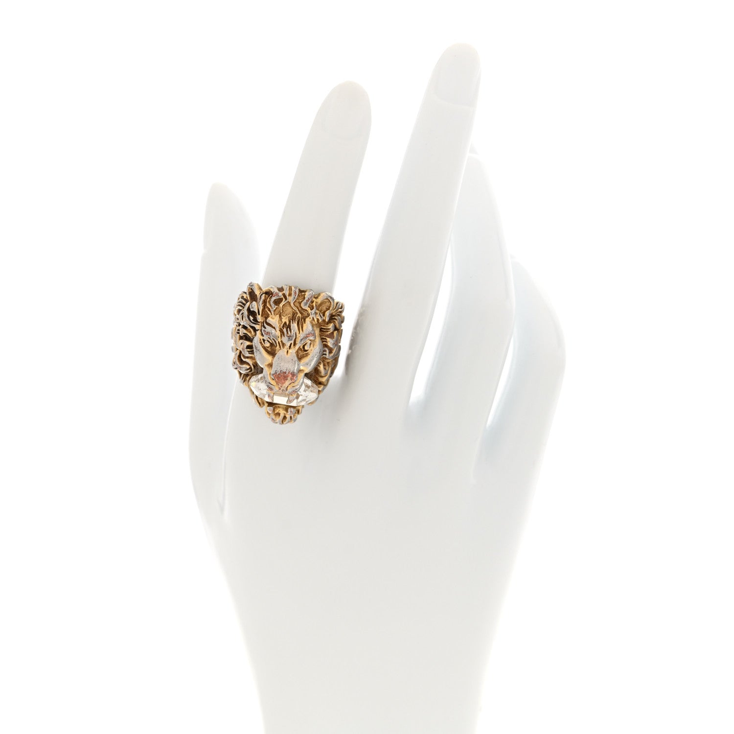 アクセサリー lion0706-32000 Gucci Metal Crystal Lion Head Ring 56 7.5 Gold 1852993 – FASHIONPHILE