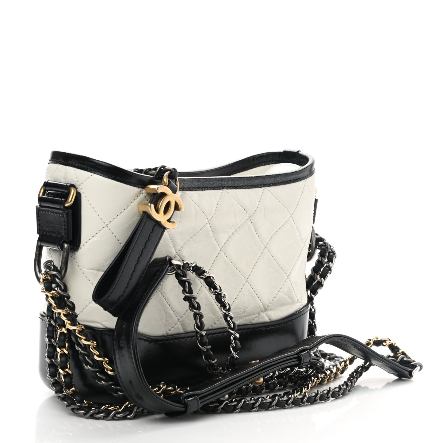 Aged Calfskin Quilted Small Gabrielle Hobo Black White