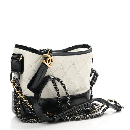 Chanel Aged Calfskin Quilted Small Gabrielle Hobo Black White 3 of 10