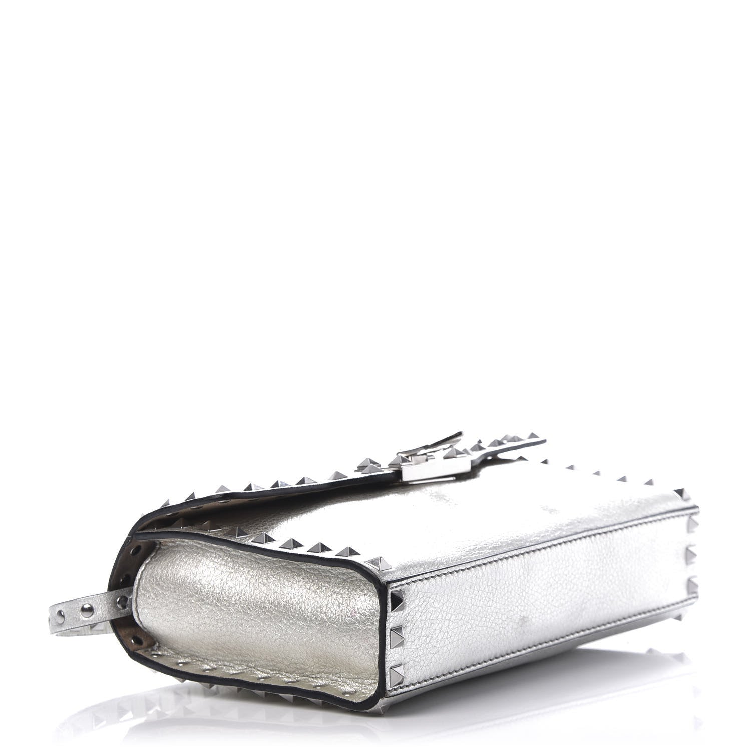 Valentino Garavani Metallic Pebbled Calfskin Medium Rockstud Flip Lock Crossbody Bag Silver 4 of 12