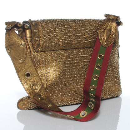 Gucci Leather Studded Pelham Flap Bag Gold 3 of 7