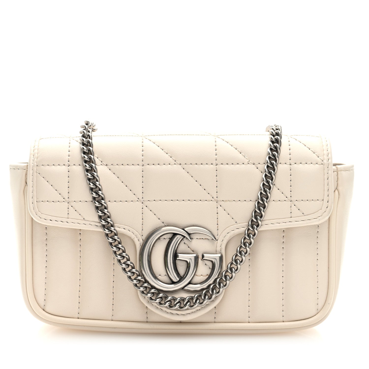 Gucci Calfskin Matelasse Aria Super Mini GG Marmont Shoulder Bag Mystic White 1 of 11