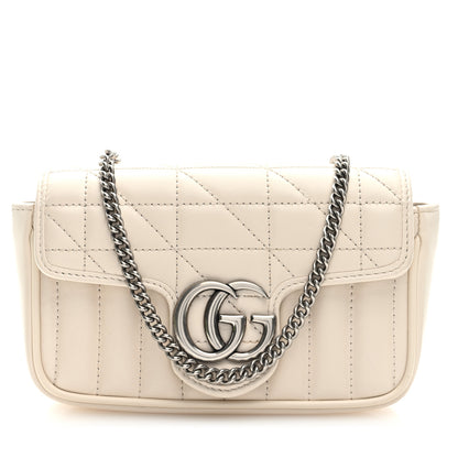 Gucci Calfskin Matelasse Aria Super Mini GG Marmont Shoulder Bag Mystic White 1 of 11