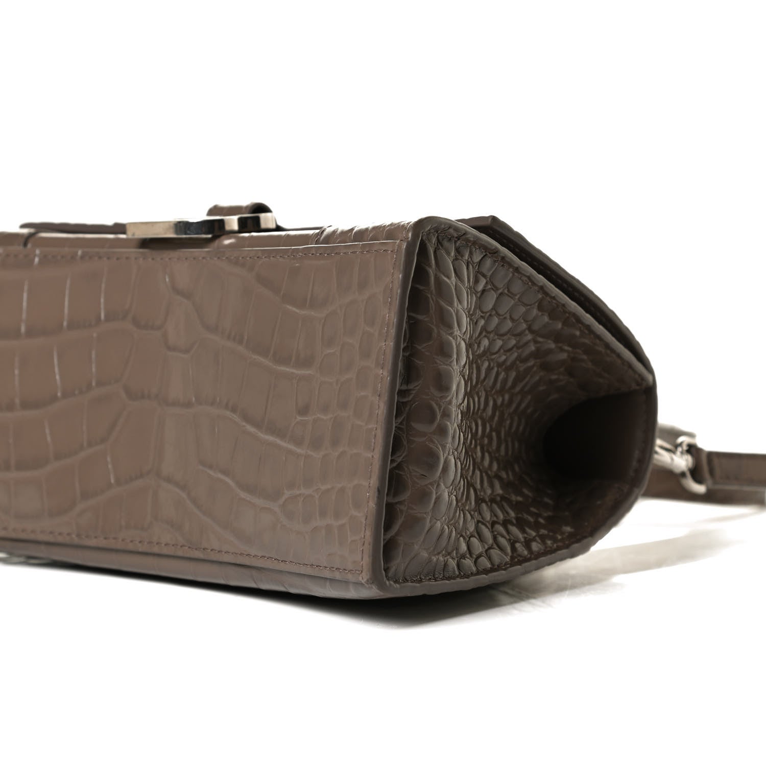 Balenciaga Shiny Calfskin Crocodile Embossed Small Hourglass Top Handle Bag Mink Grey 10 of 14