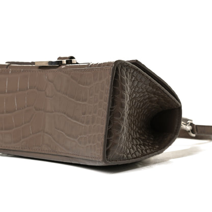 Balenciaga Shiny Calfskin Crocodile Embossed Small Hourglass Top Handle Bag Mink Grey 10 of 14