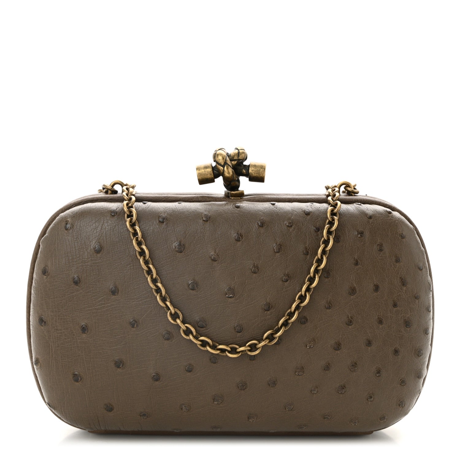 Bottega Veneta Ostrich Chain Knot Clutch New Steel 1 of 9