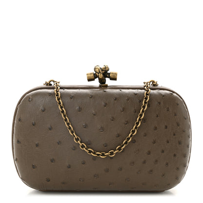 Bottega Veneta Ostrich Chain Knot Clutch New Steel 1 of 9